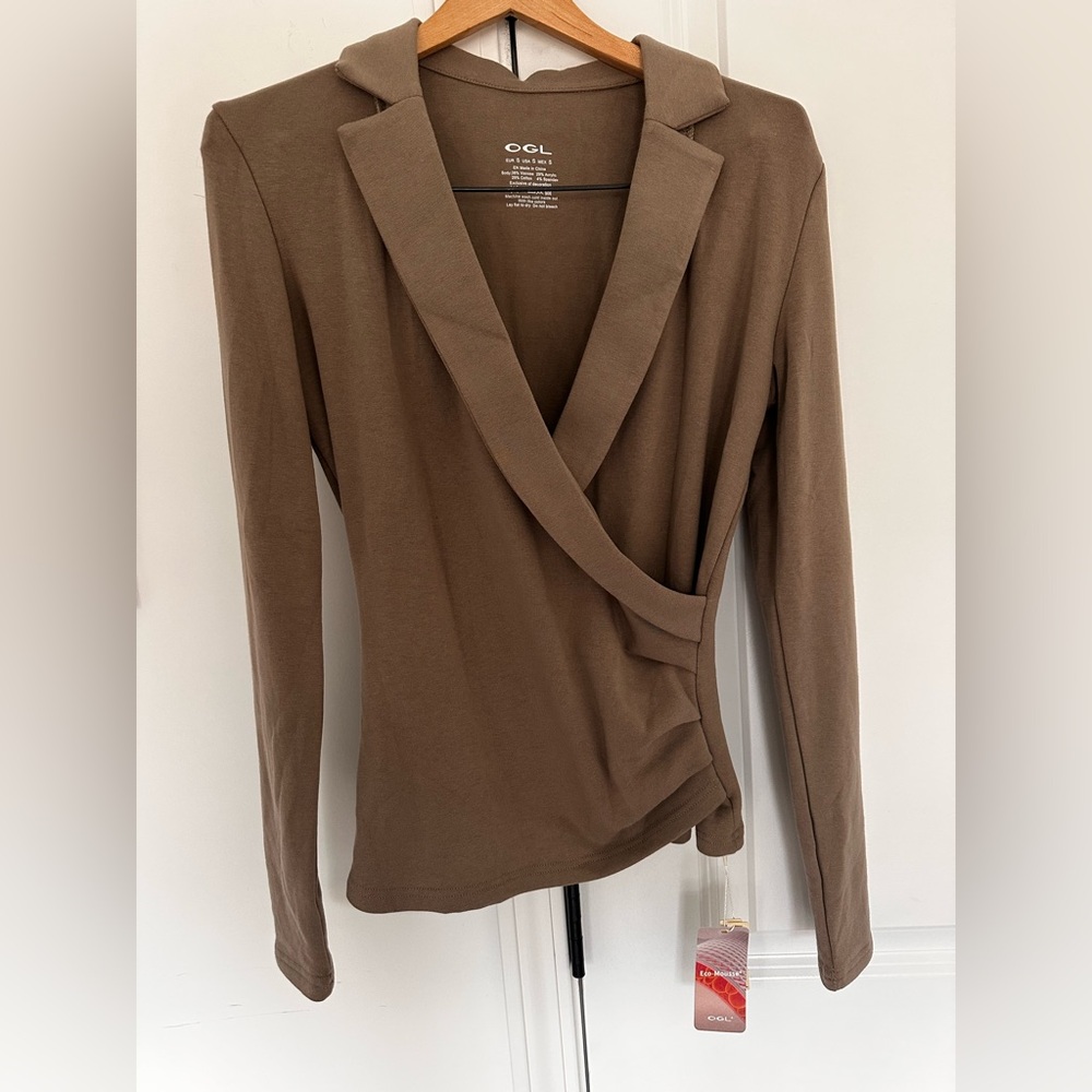 OGL Taupe Crewneck Ribbed Top